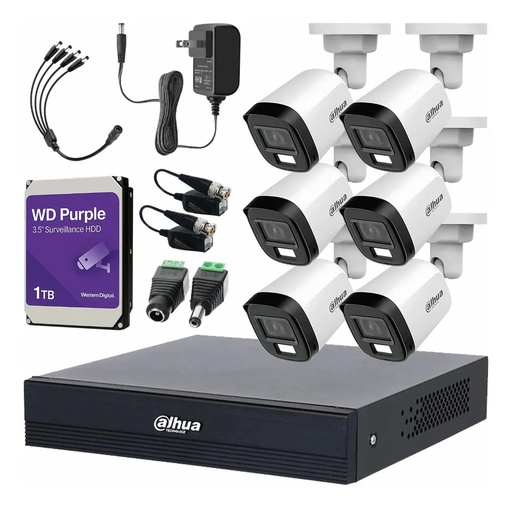 Kit Videovigilancia Cronos 6 Cámaras Dahua Bala HFW1500CMN 5mp con micrófono + HDD 1 TB WD purple + baluns + Accesorios - Kit CCTV HFW1500CMN-LOW-SC (DVR XVR5108HS Circuito Cerrado)