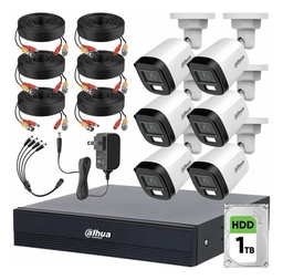 Kit Videovigilancia Cronos 6 Cámaras Dahua Bala HFW1500CMN 5mp con micrófono + HDD 1 TB + Cables + Accesorios - Kit CCTV HFW1500CMN-LOW-CC (DVR XVR5108HS Circuito Cerrado)