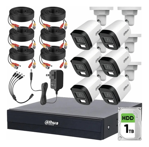 Kit Videovigilancia Cronos 6 Cámaras Dahua Bala HFW1500CMN 5mp con micrófono + HDD 1 TB + Cables + Accesorios - Kit CCTV HFW1500CMN-LOW-CC (DVR XVR5108HS Circuito Cerrado)