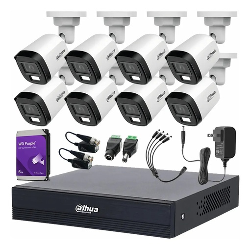 Kit Videovigilancia Cronos 8 Cámaras Dahua Bala HFW1500CMN 5mp con micrófono + HDD 6 TB WD purple + baluns + Accesorios - Kit CCTV HFW1500CMN-HIGH-SC (DVR XVR5108HS Circuito Cerrado)
