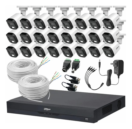 Kit Videovigilancia Cronos 24 Cámaras Dahua Bala HFW1500CMN 5mp con micrófono + bobina UTP + baluns + Accesorios - Kit CCTV HFW1500CMN-ZERO-CC (DVR XVR5232AN-I3 Circuito Cerrado)