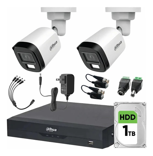 Kit Videovigilancia Cronos 2 Cámaras Dahua Bala HFW1500CMN 5mp con micrófono + HDD 1TB+ Baluns + Accesorios - Kit CCTV HFW1500CMN-MED-SC (DVR XVR5104HS Circuito Cerrado)