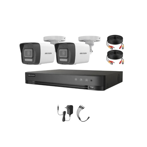 Kit Videovigilancia Hikvision 2 Cámaras Bala Dual Light + ColorVu Metalica con audio 2CE16K0T 5MP + cables + Accesorios - Kit Cctv 7204HUHI-ZERO-CC (DVR Hikvision 7204HUHI-M1/S Circuito Cerrado)