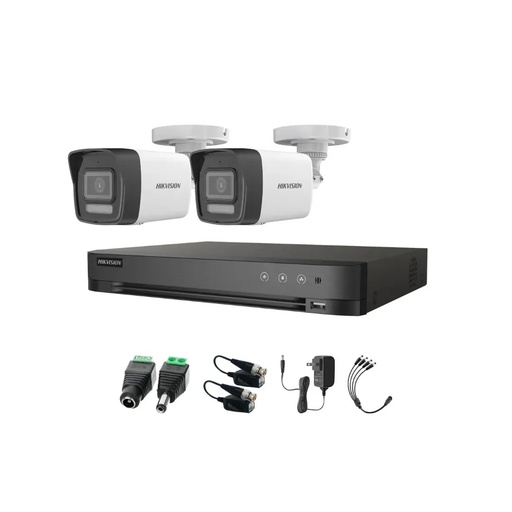 Kit Videovigilancia Hikvision 2 Cámaras Bala Dual Light ColorVu Metalica con audio 2CE16K0T 5MP + Baluns + Accesorios - Kit Cctv 7204HUHI-ZERO-SC (DVR 7204HUHI-M1/S Circuito Cerrado)