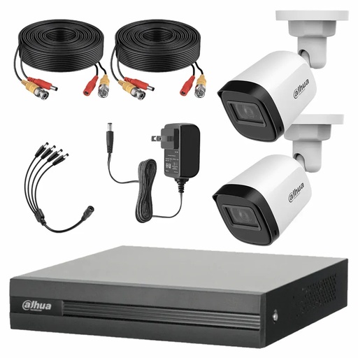 Kit Videovigilancia Cronos 2 Cámaras Dahua Bala B1A21N 2MP + Cables + Accesorios - Kit CCTV B1A21N-ZERO-CC  (DVR Dahua XVR1B04-I Circuito Cerrado)