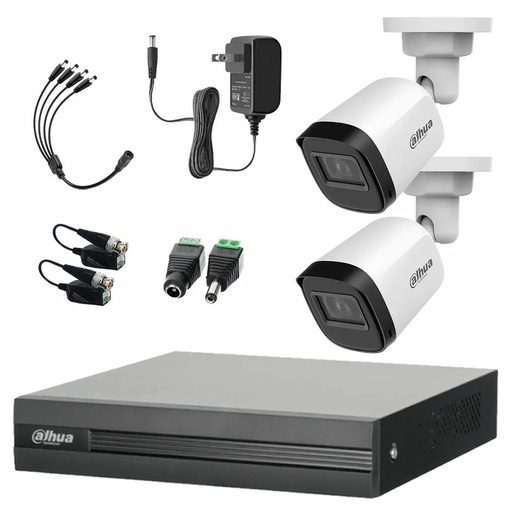 Kit Videovigilancia Cronos 2 Cámaras Dahua Bala B1A21N 2MP + Baluns + Accesorios - Kit CCTV B1A21N-ZERO-CC  (DVR Dahua XVR1B04-I Circuito Cerrado)