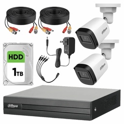 Kit Videovigilancia Cronos 2 Cámaras B1A21N 2 Mp + Disco Duro de 1TB + Cables + Accesorios - Kit CCTV B1A21N-MED-CC (DVR Dahua XVR1B04-I Circuito Cerrado)