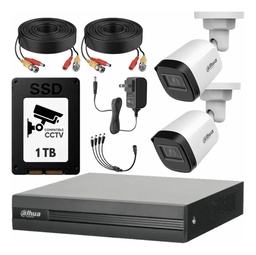 Kit Videovigilancia Cronos 2 Cámaras B1A21N 2 Mp + SSD de 1TB + Cables + Accesorios - Kit CCTV B1A21N-MED-CC (DVR Dahua XVR1B04-I Circuito Cerrado)