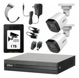 Kit Videovigilancia Cronos 2 Cámaras B1A21N 2 Mp + SSD de 1TB + Baluns + Accesorios - Kit CCTV B1A21N-MED-CSC (DVR Dahua XVR1B04-I Circuito Cerrado)