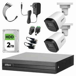 Kit Videovigilancia Cronos 2 Cámaras B1A21N 2 Mp + Disco Duro de 2TB + Baluns + Accesorios - Kit CCTV B1A21N-HIGH-SC (DVR Dahua XVR1B04-I Circuito Cerrado)