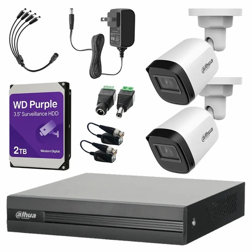 Kit Videovigilancia Cronos 2 Cámaras B1A21N 2 Mp + HDD WD Purple de 2TB + Baluns + Accesorios - Kit CCTV B1A21N-HIGH-SC (DVR Dahua XVR1B04-I Circuito Cerrado)