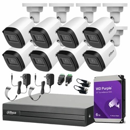 Kit Videovigilancia Cronos 8 Cámaras Dahua Bala B1A21N 2 MP + HDD WD Purple 6 TB + Baluns + Accesorios - Kit CCTV B1A21N-HIGH-SC (DVR Dahua XVR1B08-I Circuito Cerrado)