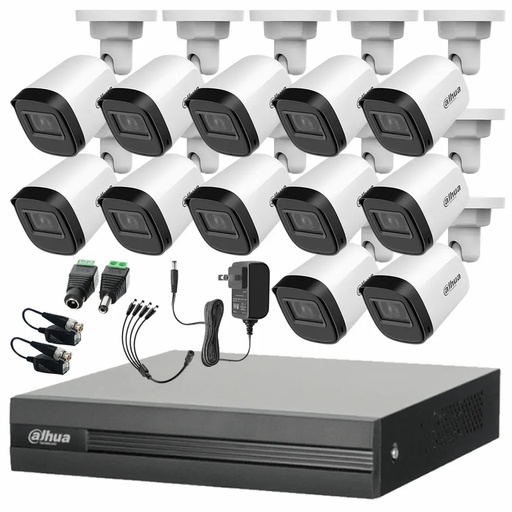 Kit Videovigilancia Cronos 12 Cámaras Dahua Bala B1A21N 2 MP + Baluns + Accesorios - Kit B1A21N-ZERO-CC (DVR Dahua XVR1B16-I Circuito Cerrado)