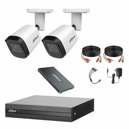 Kit Videovigilancia Cronos 2 Cámaras Dahua Bala Metalica B2A21N-U 2MP + 500GB SSD + Cables - Kit CCTV B2A21N-LOW-CC (DVR Dahua DH-XVR1B04-I Circuito Cerrado)