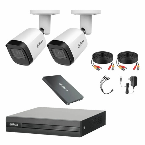 Kit Videovigilancia Cronos 2 Cámaras Dahua Bala Metalica B2A21N-U 2MP + 500GB SSD + Cables - Kit CCTV B2A21N-LOW-CC (DVR Dahua DH-XVR1B04-I Circuito Cerrado)