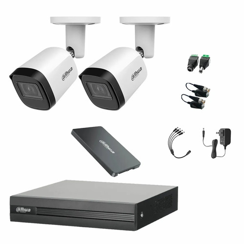 Kit Videovigilancia Cronos 2 Cámaras Dahua Bala Metalica B2A21N-U 2MP + 1TB SSD + Baluns - Kit CCTV B2A21N-MED-SC (DVR Dahua DH-XVR1B04-I Circuito Cerrado)