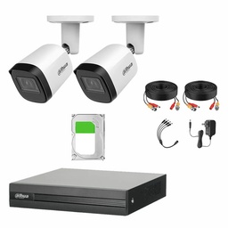 Kit Videovigilancia Cronos 2 Cámaras Dahua Bala Metalica B2A21N-U 2MP + 1TB HDD + Cables - Kit CCTV B2A21N-MED-CC (DVR Dahua DH-XVR1B04-I Circuito Cerrado)