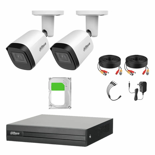Kit Videovigilancia Cronos 2 Cámaras Dahua Bala Metalica B2A21N-U 2MP + 2TB HDD + Cables - Kit CCTV B2A21N-HIGH-CC (DVR Dahua DH-XVR1B04-I Circuito Cerrado)