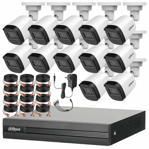 Kit Videovigilancia Cronos 12 Cámaras Dahua Bala B1A21N 2 MP + Cables + Accesorios - Kit B1A21N-ZERO-CC (DVR Dahua XVR1B16-I Circuito Cerrado)
