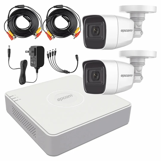 Kit de Videovigilancia Epcom 2 Cámaras Bala B8-TURBO-G2/A 2 MP Metálicas Micrófono + Cables + Accesorios - Kit CCTV B8-KIT-ZERO-CC (DVR  Epcom S04-TURBO-G3H Circuito Cerrado)