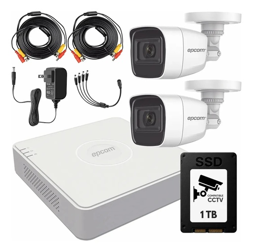 Kit de Videovigilancia Epcom 2 Cámaras Bala B8-TURBO-G2/A 2 MP Metálicas Micrófono + SSD 1 TB + Cables + Accesorios - Kit CCTV B8-KIT-MED-CC (DVR  Epcom S04-TURBO-G3H Circuito Cerrado)