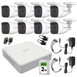 Kit de Videovigilancia Epcom 8 Cámaras Bala B8-TURBO-G2/A 2MP Metálicas Micrófono + Disco Duro 2TB + Baluns + Accesorios - Kit CCTV B8-KIT-LOW-SC (DVR  Epcom S08-TURBO-M1 Circuito Cerrado)