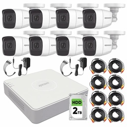 Kit de Videovigilancia Epcom 8 Cámaras Bala B8-TURBO-G2/A 2MP Metálicas Micrófono + Disco Duro 2TB + Cables + Accesorios - Kit CCTV B8-KIT-LOW-CC (DVR  Epcom S08-TURBO-M1 Circuito Cerrado)