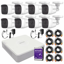 Kit de Videovigilancia Epcom 8 Cámaras Bala B8-TURBO-G2/A 2MP Metálicas Micrófono + HDD WD Purple 2TB + Cables + Accesorios - Kit CCTV B8-KIT-LOW-CC (DVR  Epcom S08-TURBO-M1 Circuito Cerrado)