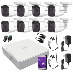 Kit de Videovigilancia Epcom 8 Cámaras Bala B8-TURBO-G2/A 2MP Metálicas Micrófono + HDD WD Purple 6TB + Baluns + Accesorios - Kit CCTV B8-KIT-HIGH-SC (DVR  Epcom S08-TURBO-M1 Circuito Cerrado)