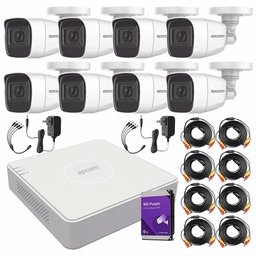 Kit de Videovigilancia Epcom 8 Cámaras Bala B8-TURBO-G2/A 2MP Metálicas Micrófono + HDD WD Purple 6TB + Cables + Accesorios - Kit CCTV B8-KIT-HIGH-CC (DVR  Epcom S08-TURBO-M1 Circuito Cerrado)