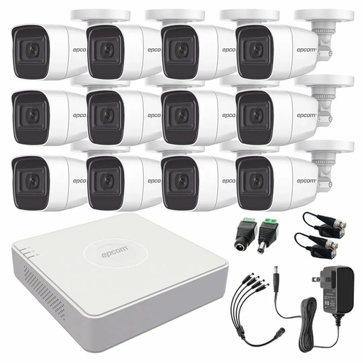 Kit de Videovigilancia Epcom 12 Cámaras Bala B8-TURBO-G2/A 2 MP Metálicas Micrófono + Accesorios - Kit CCTV B8-KIT-ZERO-SC (DVR  Epcom S16-TURBO-M1 Circuito Cerrado)