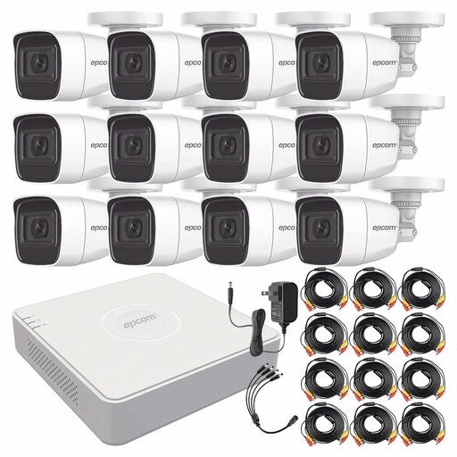Kit de Videovigilancia Epcom 12 Cámaras Bala B8-TURBO-G2/A 2 MP Metálicas Micrófono + Cables + Accesorios - Kit CCTV B8-KIT-ZERO-CC (DVR  Epcom S16-TURBO-M1 Circuito Cerrado)
