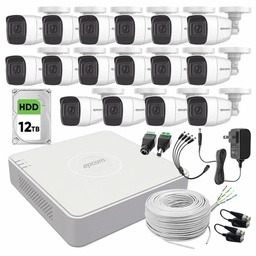 Kit de Videovigilancia Epcom 16 Cámaras Bala B8-TURBO-G2/A 2 MP Metálicas Micrófono + Disco Duro 12TB + Bobina Cable UTP + Accesorios - Kit CCTV B8-KIT-HIGH-CC (DVR  Epcom S16-TURBO-M1 Circuito Cerrado)