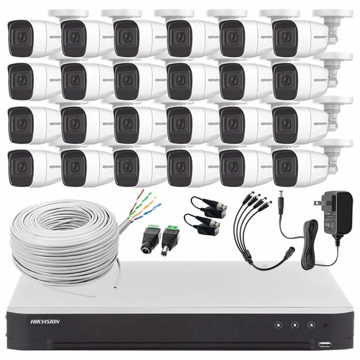 Kit Videovigilancia Epcom 24 Cámaras Bala B8-TURBO-G2/A 2MP Metálicas Micrófono + Bobina Cable UTP Cat 5e + Accesorios - Kit CCTV B8-KIT-ZERO-CC (DVR  Epcom DS-7232HGHI-M2 Circuito Cerrado)