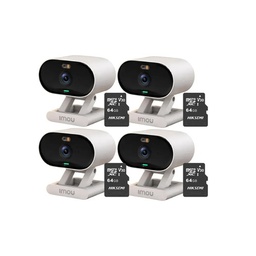 Kit cronos 4 cámaras Imou Ip Wifi 2mp C22FN-C Audio Bidireccional Detección De Humanos visión nocturna notificaciones instantáneas certificación IP65  + 4 Microsd 64gb + Accesorios - Kit CCTV