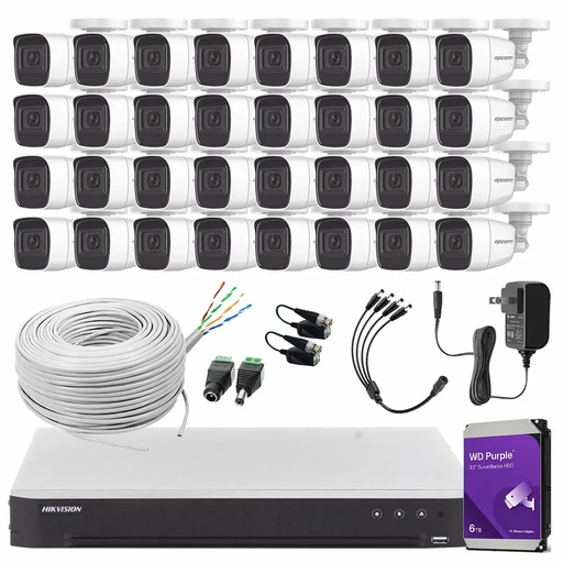Kit Videovigilancia Epcom 32 Cámaras Bala B8-TURBO-G2/A 2MP Metálicas Micrófono + HDD WD Purple 6TB + Bobina Cable UTP Cat 5e + Accesorios - Kit CCTV B8-KIT-HIGH-CC (DVR  Epcom DS-7232HGHI-M2 Circuito Cerrado)