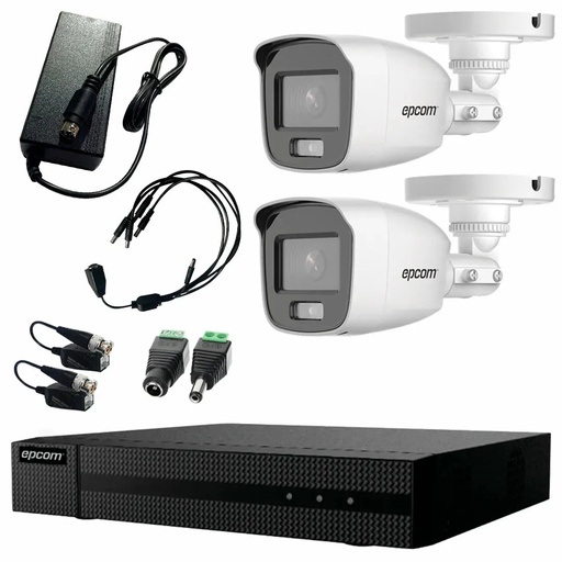 Kit Videovigilancia Epcom 2 Cámaras Bala B8-TURBO-PC/A 2 MP ColorVu y Micrófono + Baluns + Accesorios - Kit CCTV B8-KIT-CV/A-ZERO-SC (DVR Epcom S04-TURBO-G3HM Circuito Cerrado)