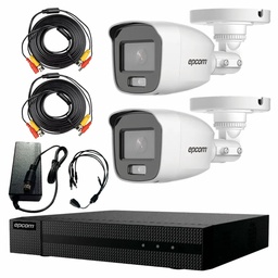 Kit Videovigilancia Epcom 2 Cámaras Bala B8-TURBO-PC/A 2 MP ColorVu y Micrófono + Cables + Accesorios - Kit CCTV B8-KIT-CV/A-ZERO-SC (DVR Epcom S04-TURBO-G3HM Circuito Cerrado)