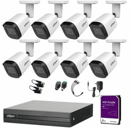 Kit Videovigilancia Cronos 8 Cámaras Dahua Bala Metalica B2A21N-U 2MP + 6TB HDD Purple WD + Baluns - Kit CCTV B2A21N-HIGH-SC (DVR Dahua DH-XVR1B08-I Circuito Cerrado)