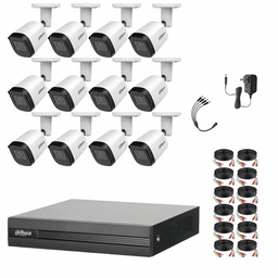 Kit Videovigilancia Cronos 12 Cámaras Dahua Bala Metalica B2A21N-U 2MP + Cables + Accesorios - Kit CCTV B2A21N-ZERO-CC (DVR Dahua DH-XVR1B16-I Circuito Cerrado)