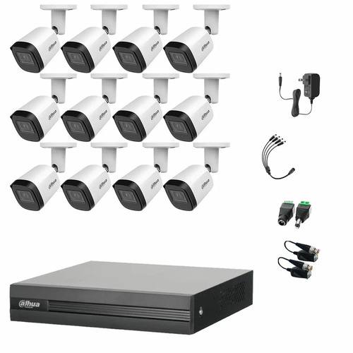 Kit Videovigilancia Cronos 12 Cámaras Dahua Bala Metalica B2A21N-U 2MP + Baluns + Accesorios - Kit CCTV B2A21N-ZERO-SC (DVR Dahua DH-XVR1B16-I Circuito Cerrado)