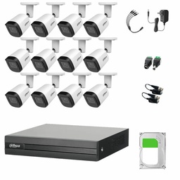 Kit Videovigilancia Cronos 12 Cámaras Dahua Bala Metalica B2A21N-U 2MP + 3TB HDD + Baluns - Kit CCTV B2A21N-LOW-SC (DVR Dahua DH-XVR1B16-I Circuito Cerrado)