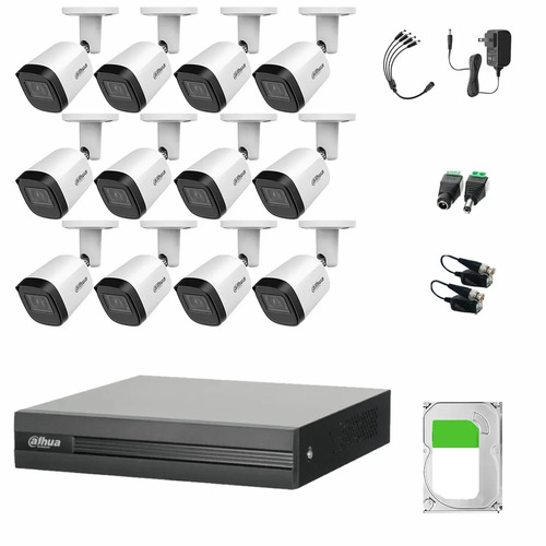 Kit Videovigilancia Cronos 12 Cámaras Dahua Bala Metalica B2A21N-U 2MP + 3TB HDD + Baluns - Kit CCTV B2A21N-LOW-SC (DVR Dahua DH-XVR1B16-I Circuito Cerrado)