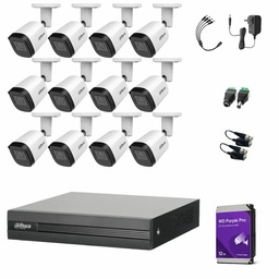 Kit Videovigilancia Cronos 12 Cámaras Dahua Bala Metalica B2A21N-U 2MP + 12TB HDD Purple WD + Baluns - Kit CCTV B2A21N-HIGH-SC (DVR Dahua DH-XVR1B16-I Circuito Cerrado)