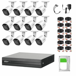 Kit Videovigilancia Cronos 12 Cámaras Dahua Bala Metalica B2A21N-U 2MP + 12TB HDD + Cables - Kit CCTV B2A21N-HIGH-CC (DVR Dahua DH-XVR1B16-I Circuito Cerrado)