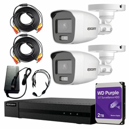 Kit Videovigilancia Epcom 2 Cámaras Bala B8-TURBO-PC/A 2 MP ColorVu y Micrófono + HDD WD Purple 2TB +Cables + Accesorios - Kit CCTV B8-KIT-CV/A-HIGH-CC (DVR Epcom S04-TURBO-G3HM Circuito Cerrado)
