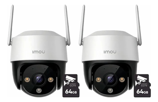 Kit Cronos 2 Cámaras de Seguridad Imou Cruiser IP PT Imou Cruiser SE+ 5MP IPC-K7CN-5H1WE WiFi + Memoria Micro SD 64GB - Full Color 24/7 IR30M Audio Bidireccional / Disuasión Activa Sirena 110dB / Autotracking y Ranura MicroSD – CCTV