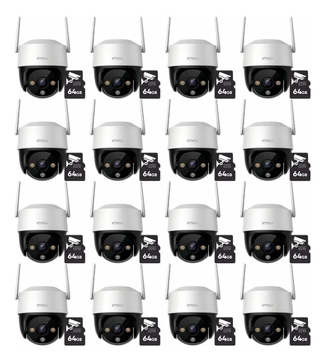 Kit Cronos 16 Cámaras de Seguridad Imou Cruiser IP PT Imou Cruiser SE+ 5MP IPC-K7CN-5H1WE WiFi + Memoria Micro SD 64GB - Full Color 24/7 IR30M Audio Bidireccional / Disuasión Activa Sirena 110dB / Autotracking y Ranura MicroSD – CCTV