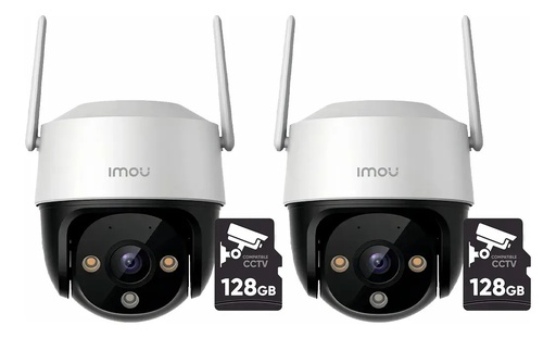 Kit Cronos 2 Cámaras de Seguridad Imou Cruiser IP PT Imou Cruiser SE+ 5MP IPC-K7CN-5H1WE WiFi + Memoria Micro SD 128GB - Full Color 24/7 IR30M Audio Bidireccional / Disuasión Activa Sirena 110dB / Autotracking y Ranura MicroSD – CCTV
