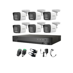 Kit Videovigilancia Hikvision 6 Cámaras Bala Dual Light ColorVu Metalica audio 2CE16K0T 5MP + baluns + Accesorios-Kit Cctv 7204HUHI-ZERO-SC (DVR 7208HQHI-M1/XT)